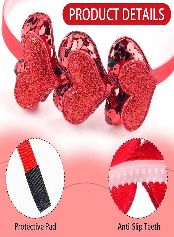 Mangoit Valentines Day Heart Headband Red Sequins Love Hair Band Hoop, Glitter Double-layered Red Shiny Heart Hair Accessories for Women, Sparkly Valentine's Day New Year Wedding Birthday Party Gift - Image 2